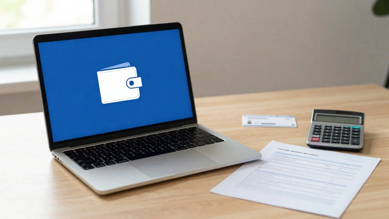 Laptop i dokumenty podczas sprawdzania własnego BIK?